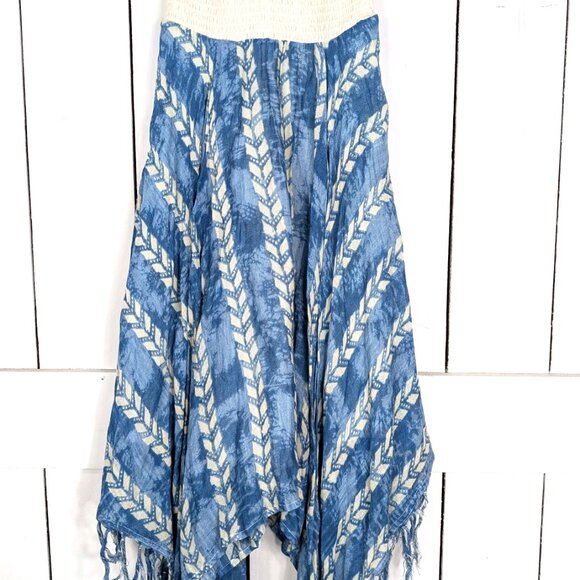 Gauzy cotton shirred strapless handkerchief hem boho dress - Picture 2 of 6